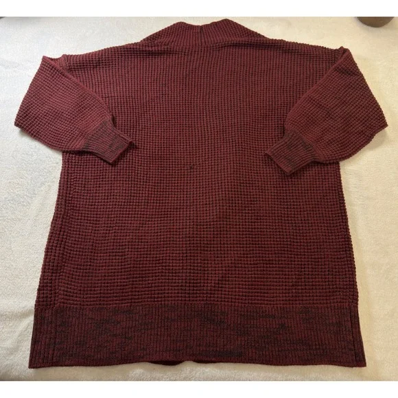 Burgundy Waffle Knit Open Front Cardigan Oversized Longline Sweater Womens 2XL - Picture 2 of 8